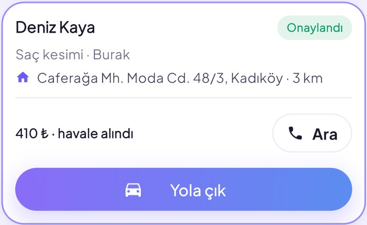 Adrese hizmet randevusu ve Yola çık düğmesi