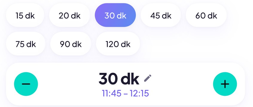 15'ten 120 dakikaya hazır süreler